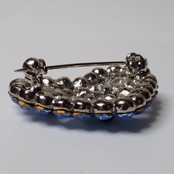 Blue Glass And Metal Heart With Flowers Brooch - Picture 13 of 14